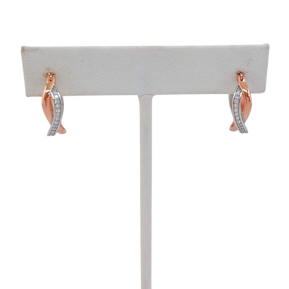 Vintage Sterling Silver 925 Cubic Zirconia Two-Tone Twisted Hoop Earrings - Picture 3 of 7